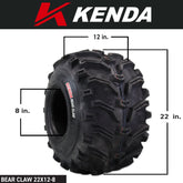 Kenda Bearclaw K299 - 22x12-8 Rear Tires for All Terrain (ATV), UTV, and Side by Side (SxS) Vehicles - 6-Ply - Bear Claw 22x12x8 with Kenda Keychain (2-Pack)
